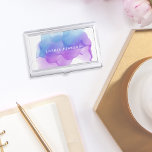 Modern Indigo Watercolor | Personalized Business Card Holder<br><div class="desc">Elegant and colourful business card holder features your name and/or business name in white,  overlaid on a vibrant watercolor inkblot in ethereal violet purple and indigo blue. Matching business cards and accessories also available.</div>