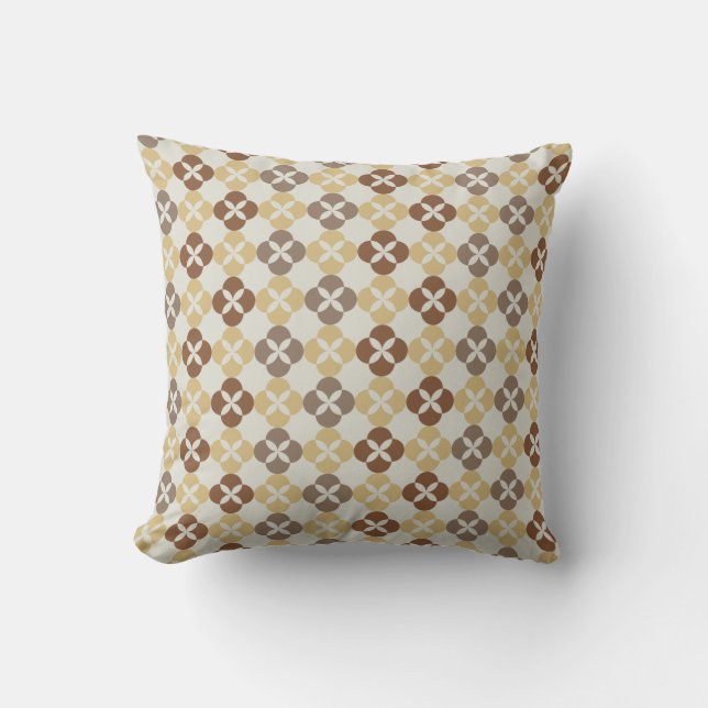 Modern Indonesia Javanese Batik "Kawung" - Mocha Throw Pillow (Front)