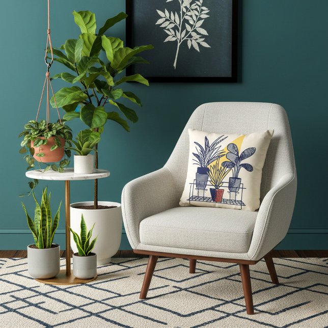 Modern Indoor housplant Throw Pillow (Geometric modern house plant pillow.)