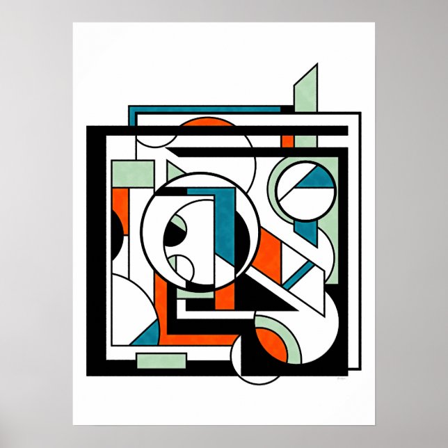 Modern Industrial Geometric Abstract Orange Teal D Poster (Front)