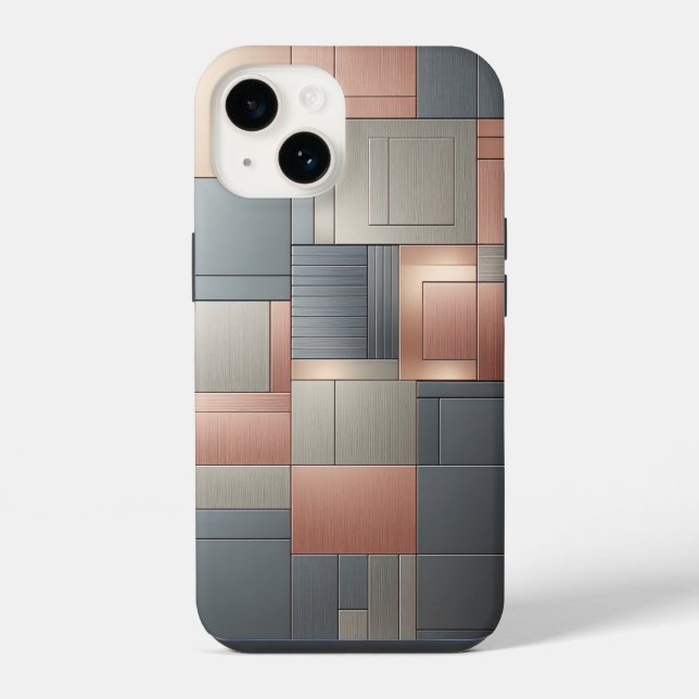 Modern Industrial Metallic Block Pattern Copper an iPhone Case (Back)