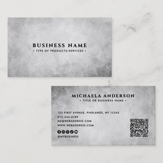 Modern Industrial QR Code & Socials Business Card (Front/Back)