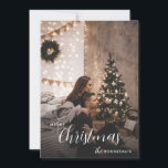 Modern Industrial Style Christmas Couple Photo Holiday Card<br><div class="desc">A trendy urban modern holiday photo flat greeting card with a couple's photo and name with a simple minimal background with string lights and holiday tree in a modern industrial home. Smoky neutral colours. This phot is a placeholder that must be replaced with your own creative holiday photo.</div>