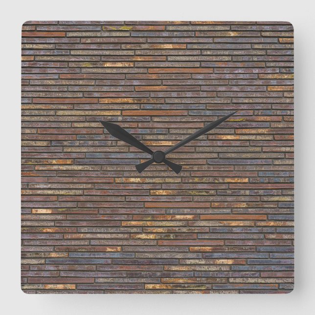 Modern Industrial Thin Brick Wall Pattern Square Wall Clock (Front)