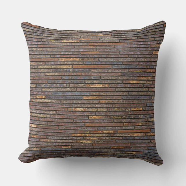 Modern Industrial Thin Brick Wall Pattern Throw Pillow (Front)