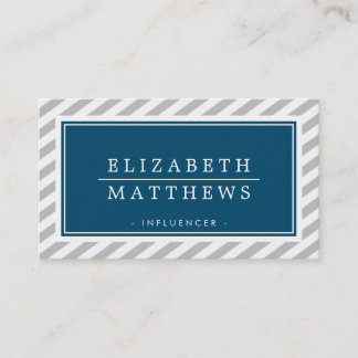 MODERN INFLUENCER stylish border grey navy white Business Card