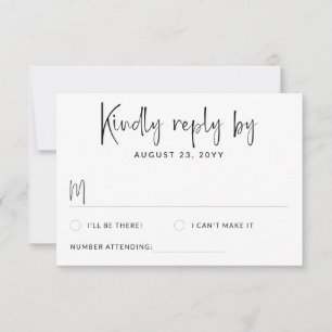Modern Informal Black White Script Wedding RSVP Card