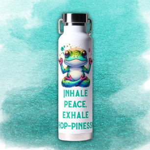Modern Inhale Exhale Green Frog Water Bottle