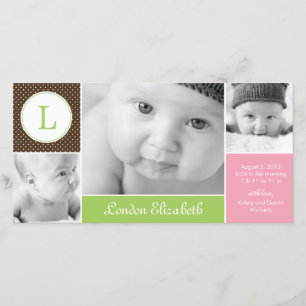 Modern Initial Baby Girl Birth Announcement