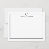 Modern Initial Black and White Border Stationery