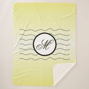 Modern Initial Butter Yellow Ombré With Black Text Sherpa Blanket