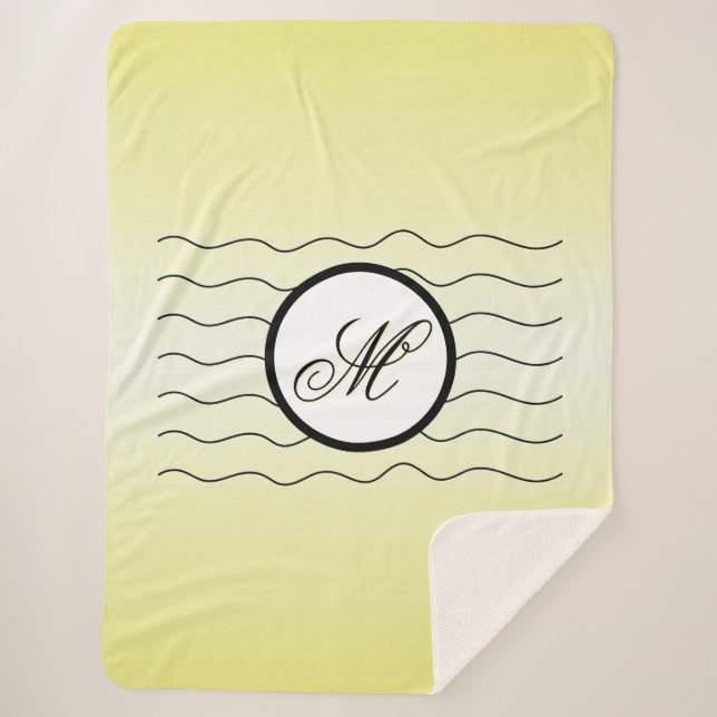 Modern Initial Butter Yellow Ombré With Black Text Sherpa Blanket (Front)