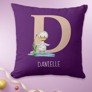 Modern Initial D Monogrammed Duck Children Nursery Throw Pillow