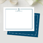 Modern Initial Dark Blue Navy Border Stationery Card<br><div class="desc">This design features a thin double border with space for a monogram and name/text at the top. Click the customize button if you would like to adjust the design elements and/or further modify the text! Variations of this design, additional colours, as well as coordinating products are available in our shop,...</div>