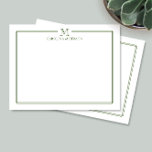 Modern Initial Dark Green Border Stationery Card<br><div class="desc">This design features a thin double border with space for a monogram and name and coordinating back design. Click the customize button if you would like to adjust the design elements and/or further modify the text! Variations of this design, additional colours, as well as coordinating products are available in our...</div>