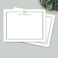 Modern Initial Dark Green Border Stationery