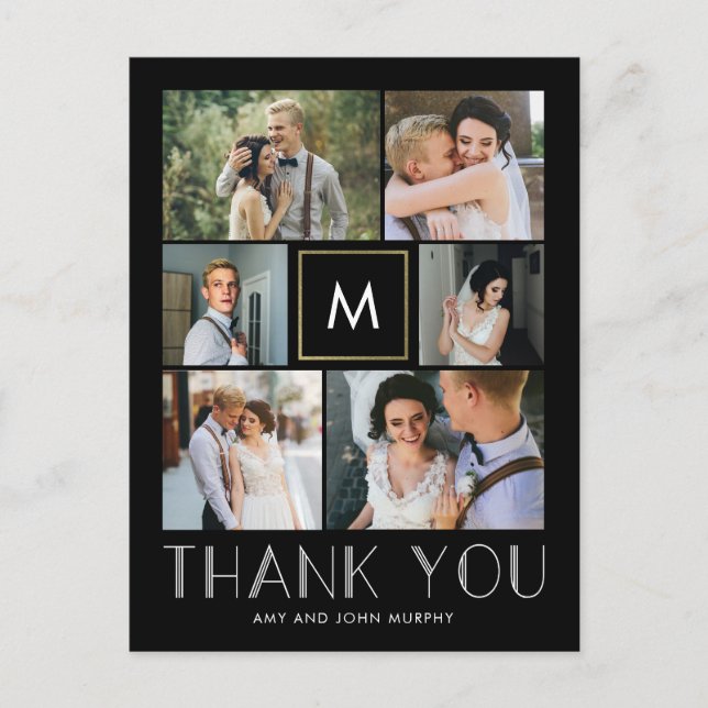 Modern Initial EDITABLE COLOR Monogram Thank You Postcard (Front)