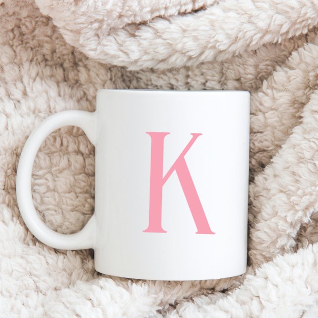 Modern Initial Letter Pink Monogram Coffee Mug (Creator Uploaded)
