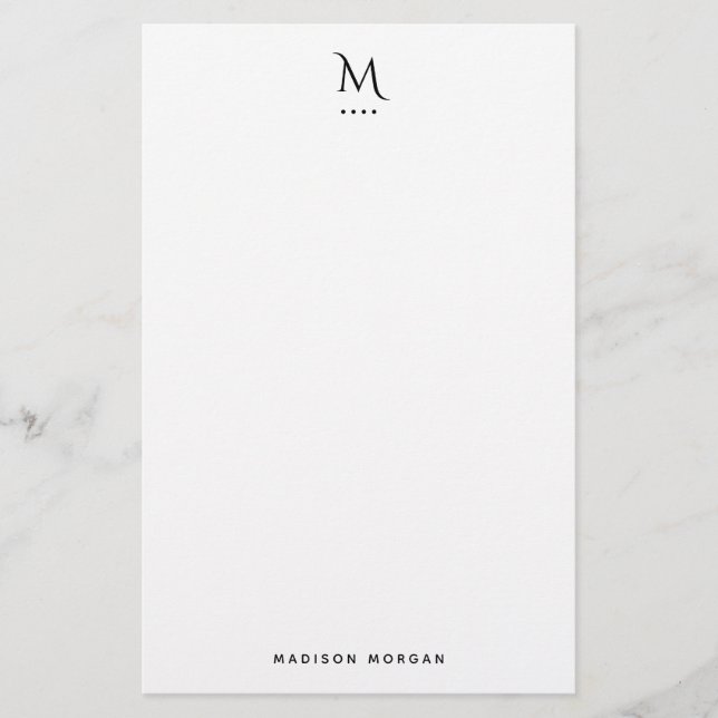 Modern Initial Letterpress Simple Black Stationery (Front)