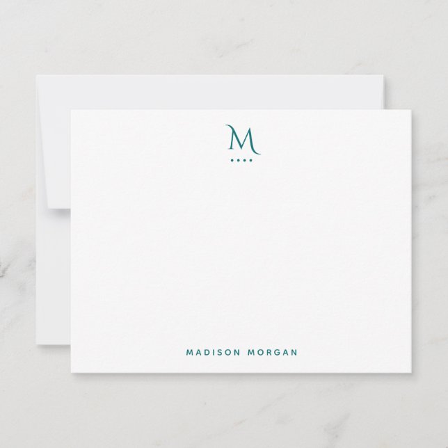 Modern Initial Letterpress Simple Teal Green Card (Front)