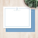 Modern Initial Light Blue Border Stationery Card<br><div class="desc">This design features a thin double border with space for a monogram and name/text at the top. Click the customize button if you would like to adjust the design elements and/or further modify the text! Variations of this design, additional colours, as well as coordinating products are available in our shop,...</div>