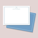 Modern Initial Monogram Blue Border Stationery Card<br><div class="desc">This design features a thin double border with space for a monogram and name/text at the top. Click the customize button if you would like to adjust the design elements and/or further modify the text! Variations of this design, additional colours, as well as coordinating products are available in our shop,...</div>