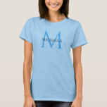 Modern Initial Monogram Elegant Womens Light Blue T-Shirt<br><div class="desc">Personalized Monogram Initial Letter Name Template Elegant Trendy Women's Basic Light Blue T-Shirt.</div>