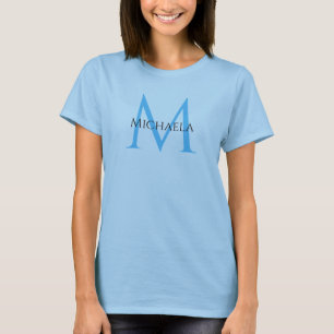 Modern Initial Monogram Elegant Womens Light Blue T-Shirt