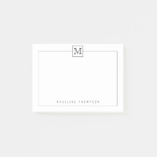 Modern Initial Monogram Square Border Black Post-it Notes