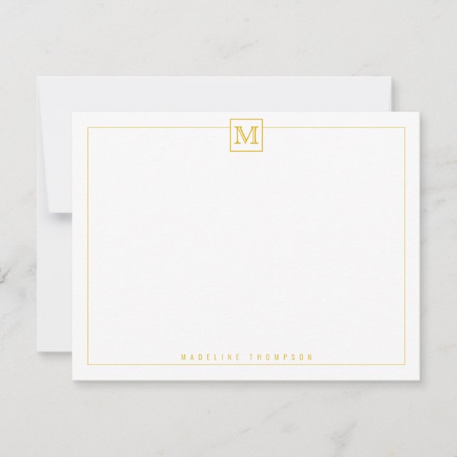 Modern Initial Monogram Square Border Mustard Card (Front)