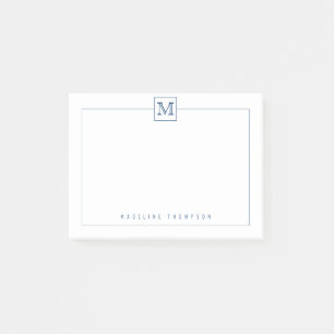 Modern Initial Monogram Square Border Navy Blue Post-it Notes