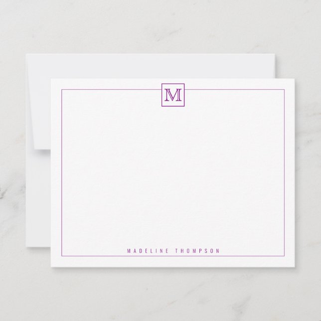 Modern Initial Monogram Square Border Purple Card (Front)