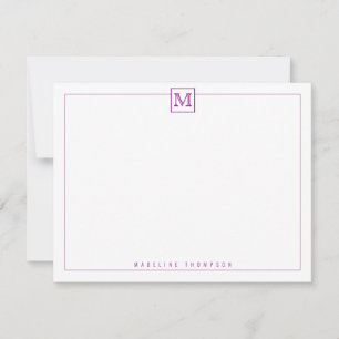 Modern Initial Monogram Square Border Purple Card