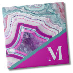 Modern Initial Monogram Tile<br><div class="desc">Trendy Bright Turquoise Fuchsia Stone Monogrammed ceramic tile. Crystals and geodes continue to be a favourite trend! This print features and up close image of a vibrant turquoise and purple (magenta) geode stone, complete with little crystals. Add your initial to make it your own.</div>