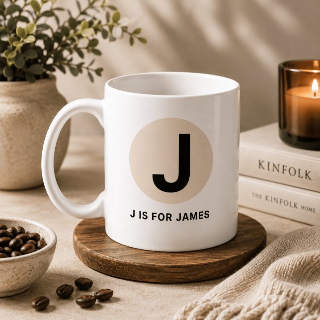 Modern Initial Mug – “J is for [Name]” Design (Creator Uploaded)