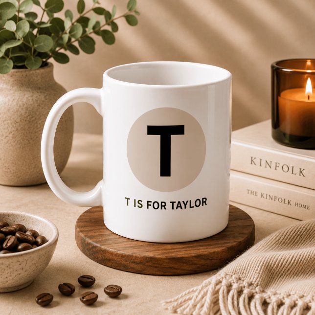 Modern Initial Mug – “T is for [Name]” Design (Creator Uploaded)