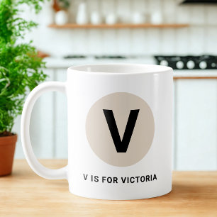Modern Initial Mug – “V is for [Name]” Design