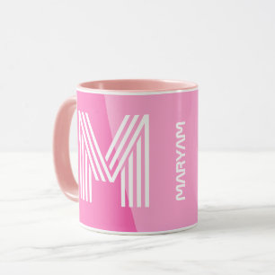 Modern Initial & Personalized Pink White Monogram Mug