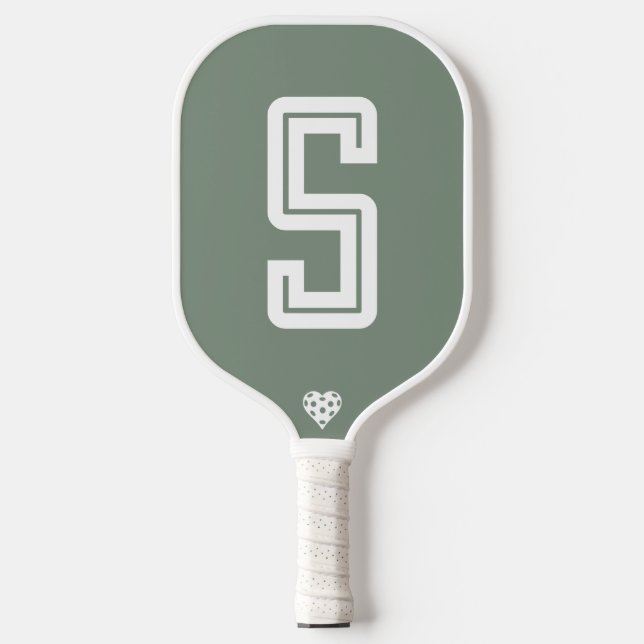 Modern Initial Sage Green Pickleball Paddle (Front)
