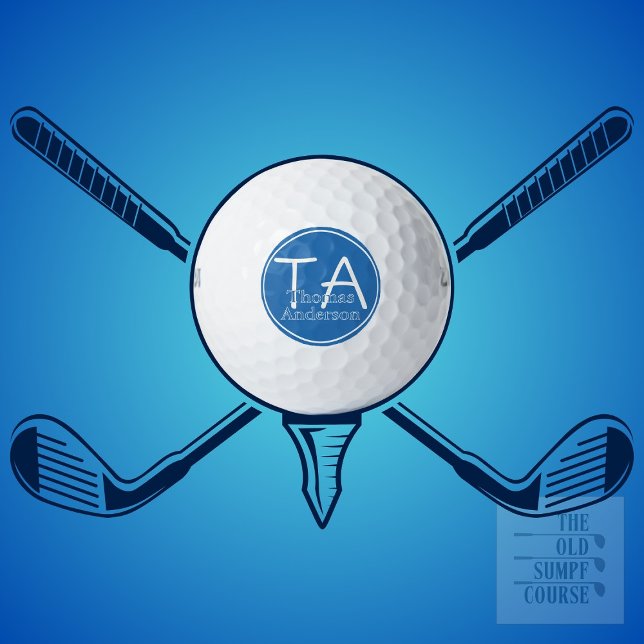 Modern Initials and Name in White and Blue Golf Balls (Creator Uploaded)