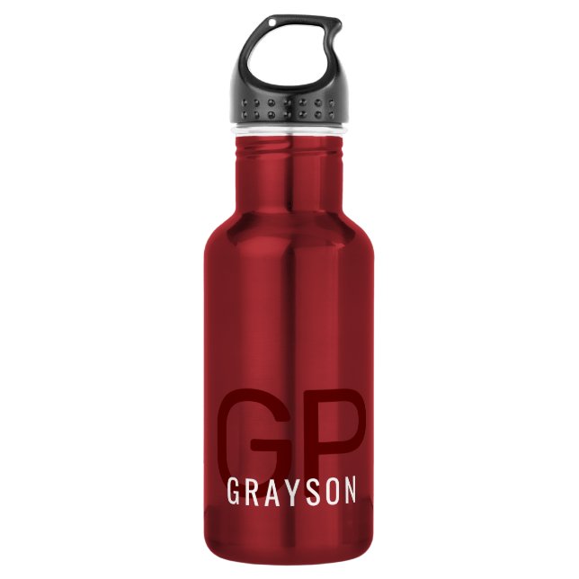 Modern Initials and Printed Name Small Red 532 Ml Water Bottle (Front)
