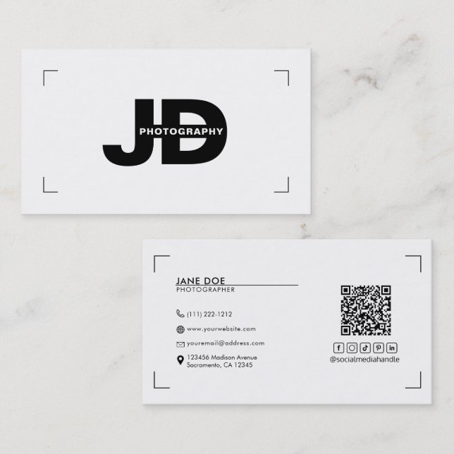 Modern Initials Camera Photography Brackets Business Card (Front/Back)