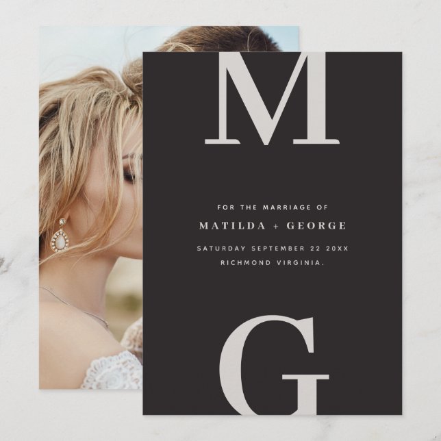 Modern initials graphic typography photo wedding save the date (Front/Back)