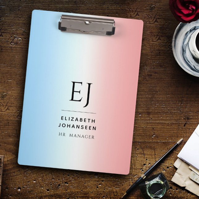 Modern Initials Monogram Blue Pink White Gradient  Clipboard (Creator Uploaded)