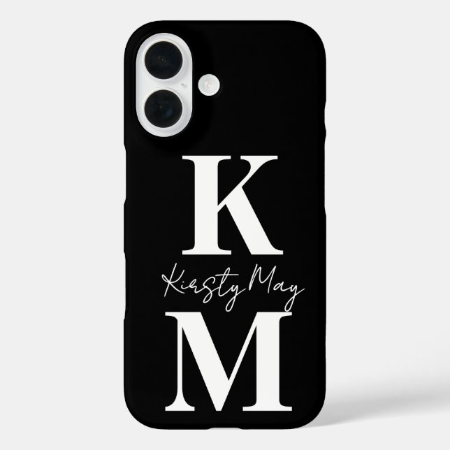 Modern Initials Name Black White Personalize Case-Mate iPhone Case (Back)