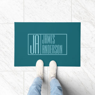 Modern Initials & Name   Dark Teal & Light Blue Doormat
