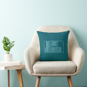 Modern Initials & Name   Dark Teal & Light Blue Throw Pillow