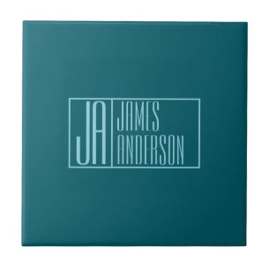 Modern Initials & Name   Dark Teal & Light Blue Tile