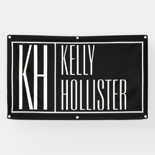 Modern Initials & Name Logo   Black & White Banner
