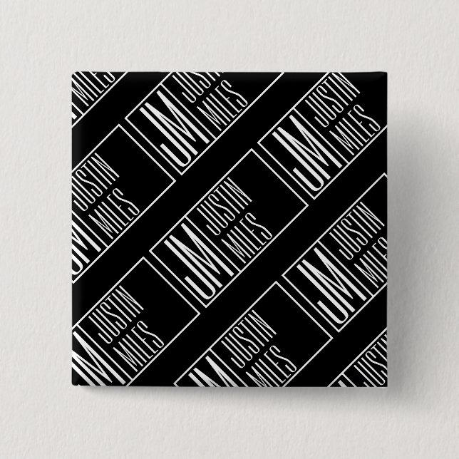 Modern Initials with Name Monogram Pattern 2 Inch Square Button (Front)